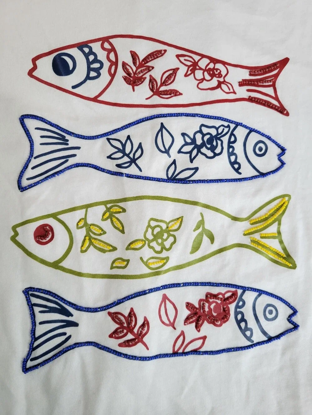 J Crew Broken-in-jersey sardine graphic T-shirt with beads